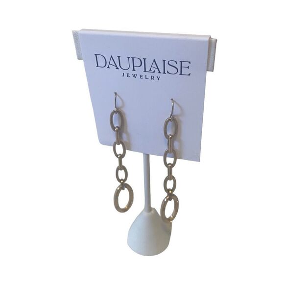 Long Drop Hammered Gold Tone & Pave Crystal Earrings. - Picture 3 of 5